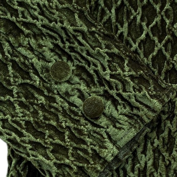 Great Cavalier Dark Green Crushed Velvet Crinkle Diamond Pattern Button Blazer-M - Picture 7 of 15